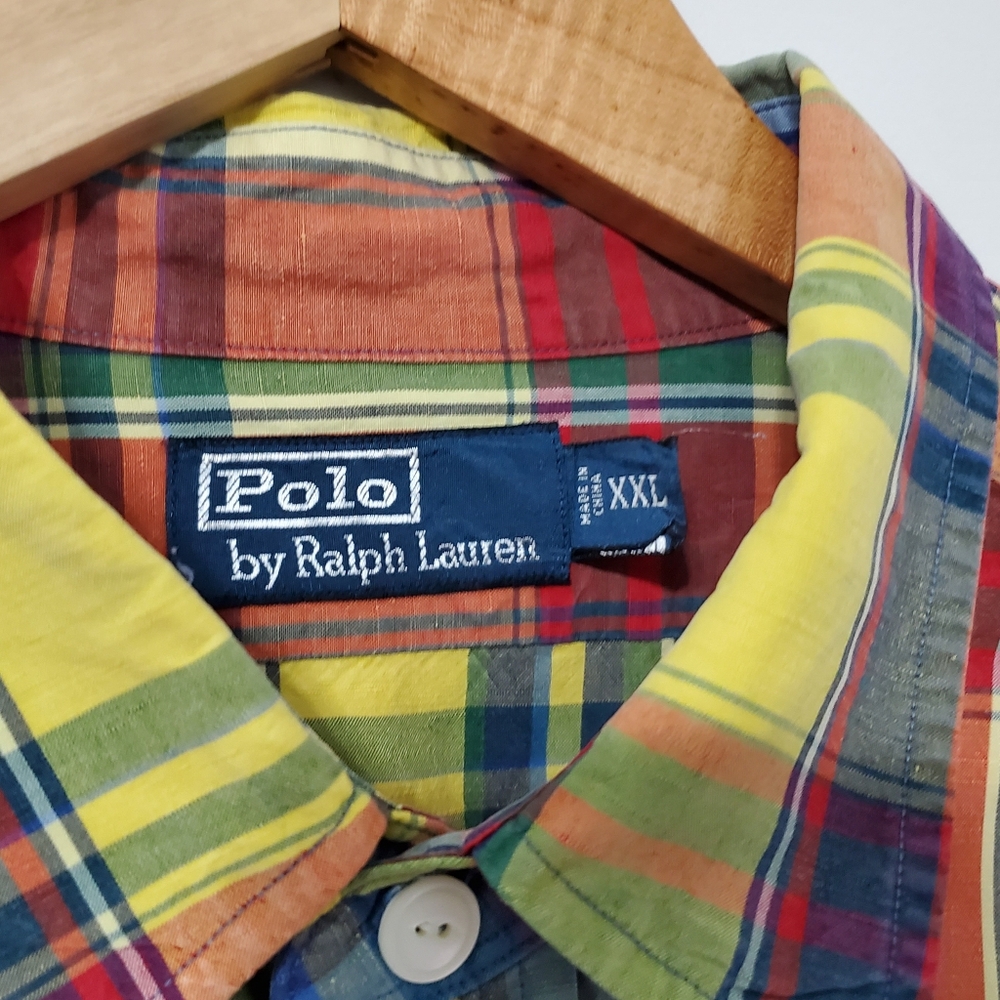 Polo by Ralph Lauren Madras Plaid Linen Silk Blend Button Down Shirt XXL - Picture 3 of 8